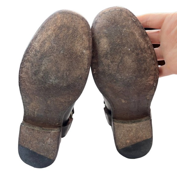 Frye Phillip Harness Distressed Dark Brown Leather Moto Ankle Boots Size 6.5 - Picture 9 of 11